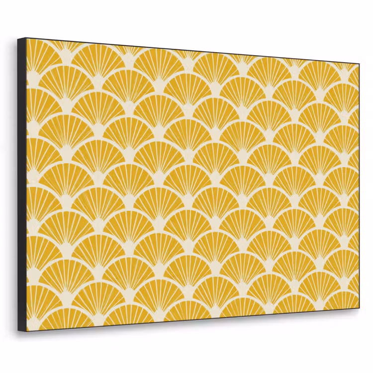 Waaiers - Art Deco - Retro - Okergeel Textielframe zwart klein 947 -3d