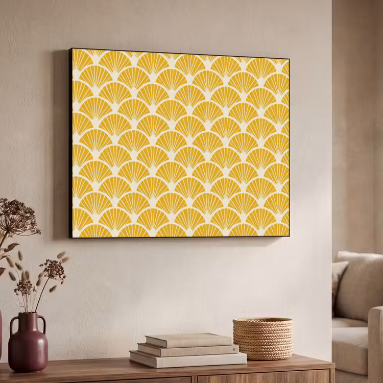Waaiers - Art Deco - Retro - Okergeel Textielframe zwart klein 947 -sfeer3