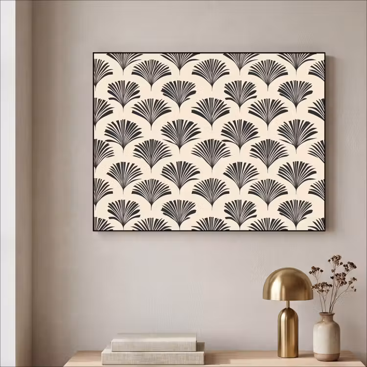 Waaiers - Botanisch - Zwart - Beige Textielframe zwart klein 947 -sfeer2