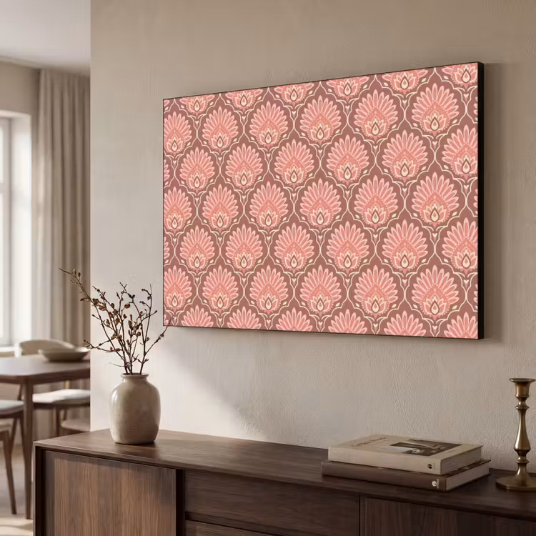 Waaiermotief - Patroon - Roze Textielframe zwart klein -sfeer3