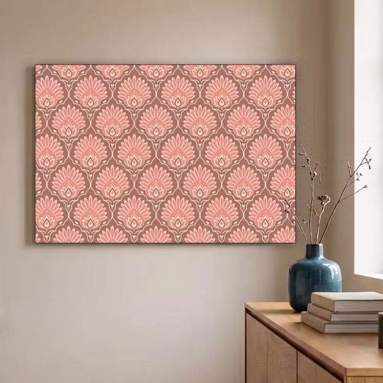 Waaiermotief - Patroon - Roze Textielframe zwart klein -sfeer2