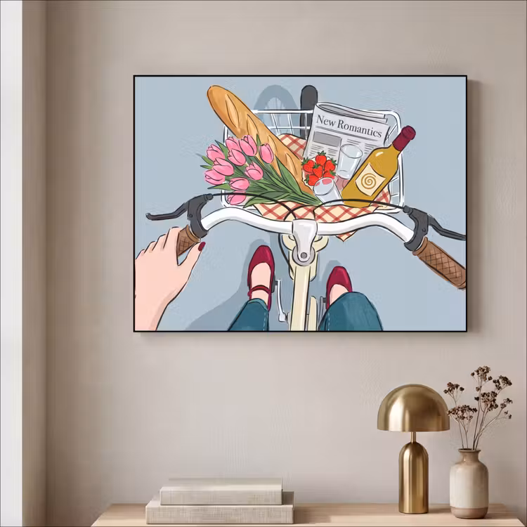 Fiets - Picknick - Zomer - Illustratie Textielframe zwart klein -sfeer2