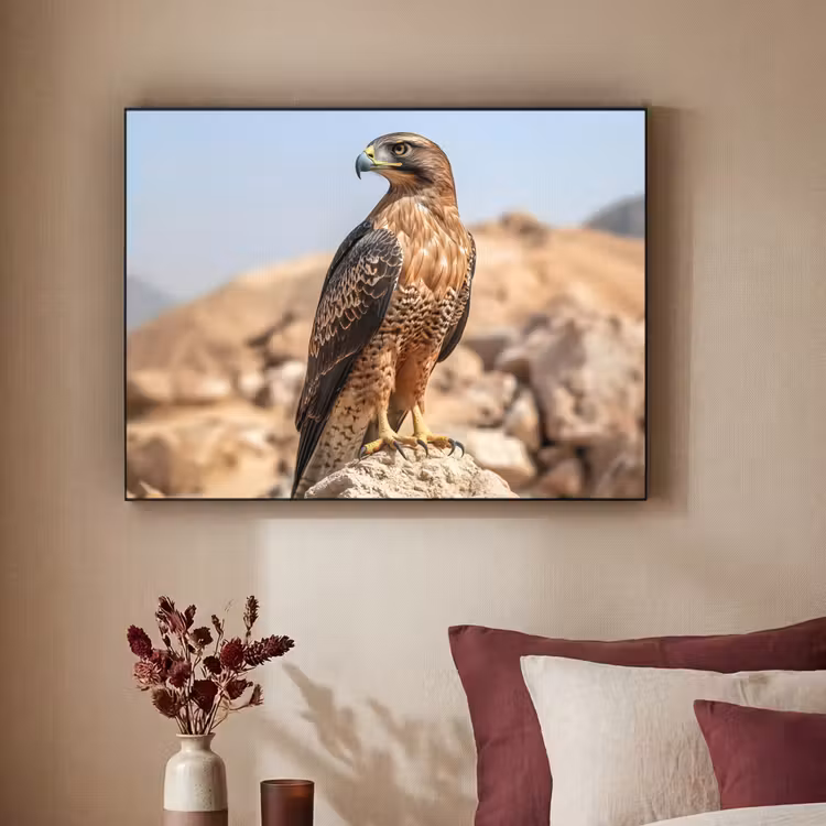 Valk - Vogel - Rots - Macht Textielframe zwart klein -sfeer1