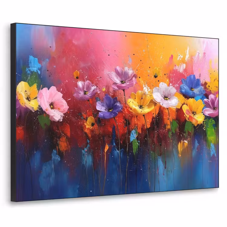 Fantasiebloemen - Verf - Speels Textielframe zwart klein -3d