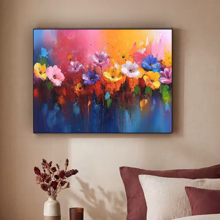 Fantasiebloemen - Verf - Speels Textielframe - compleet frame klein -sfeer1