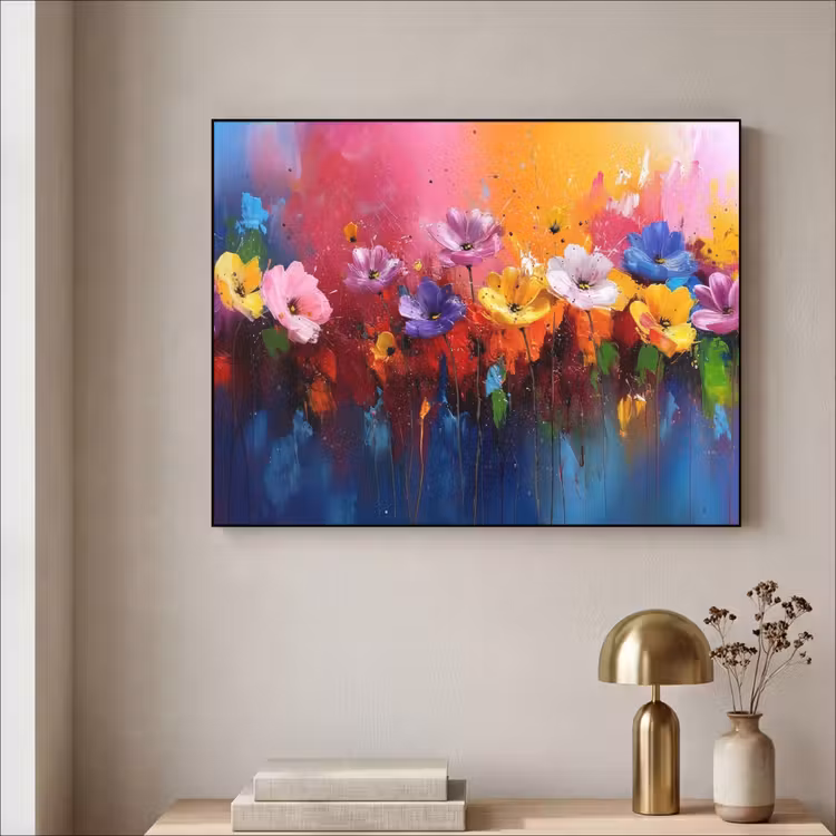 Fantasiebloemen - Verf - Speels Textielframe - compleet frame klein -sfeer2