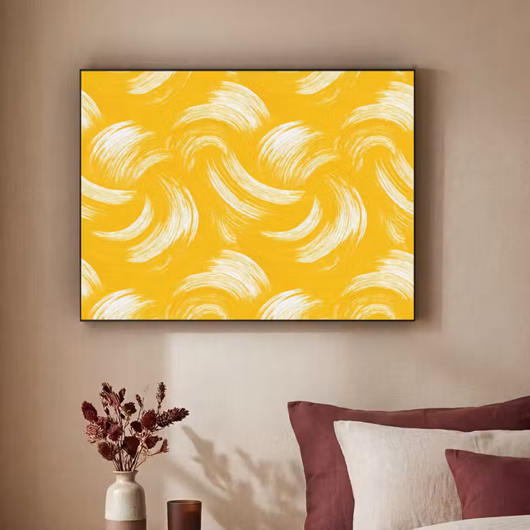 Verfstreken - Abstract - Dynamisch - Geel Textielframe zwart klein 947 -sfeer1