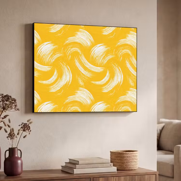 Verfstreken - Abstract - Dynamisch - Geel Textielframe zwart klein 947 -sfeer3