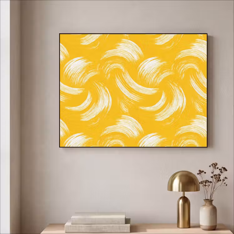 Verfstreken - Abstract - Dynamisch - Geel Textielframe zwart klein 947 -sfeer2