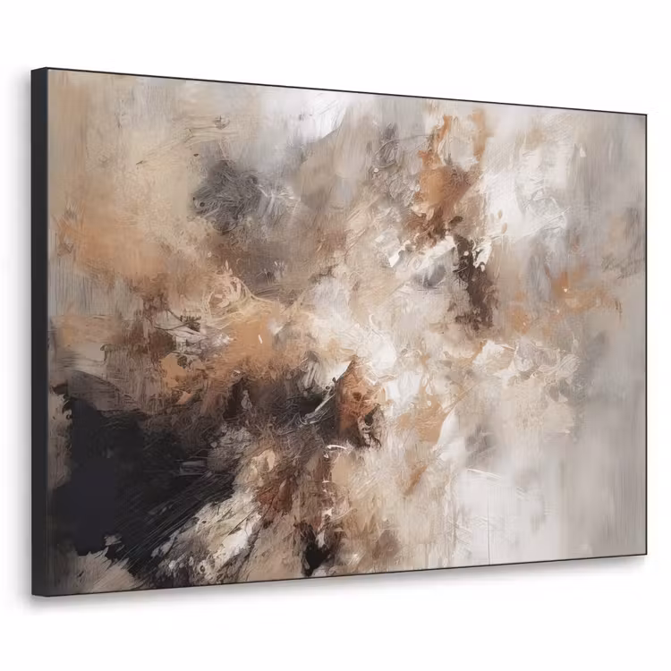 Verf - Abstract - Beige - Kunst Textielframe zwart klein -3d
