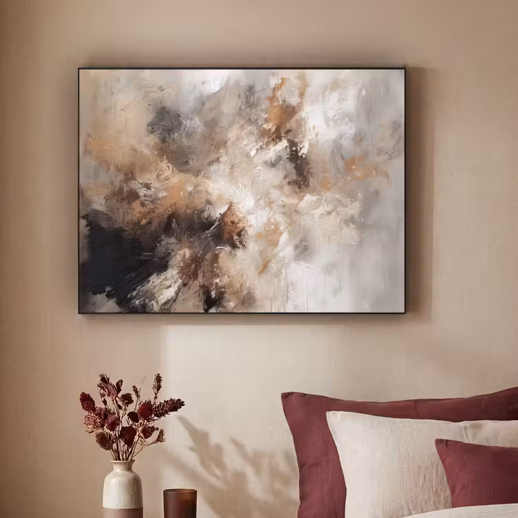 Verf - Abstract - Beige - Kunst Textielframe zwart klein -sfeer1
