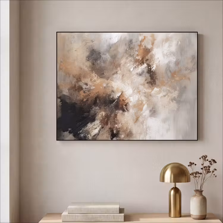Verf - Abstract - Beige - Kunst Textielframe zwart klein -sfeer2