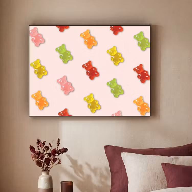 Kleur - Snoep - Roze Textielframe zwart klein -sfeer1