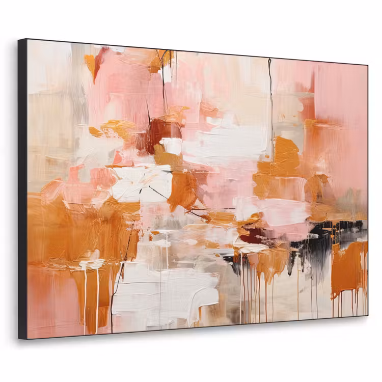 Verf - Roze - Oranje - Abstract - Kunst Textielframe zwart klein -3d