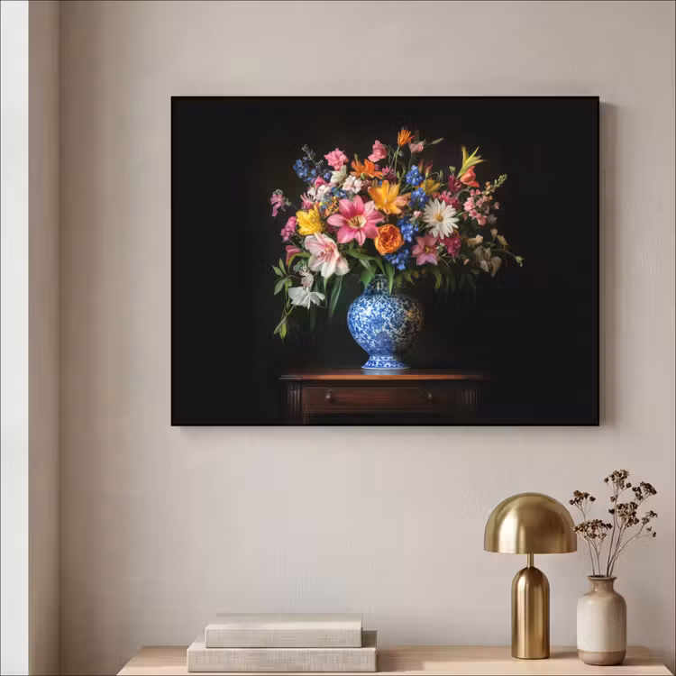 Kleur - Vaas - Bloemen - Boeket Textielframe zwart klein -sfeer2