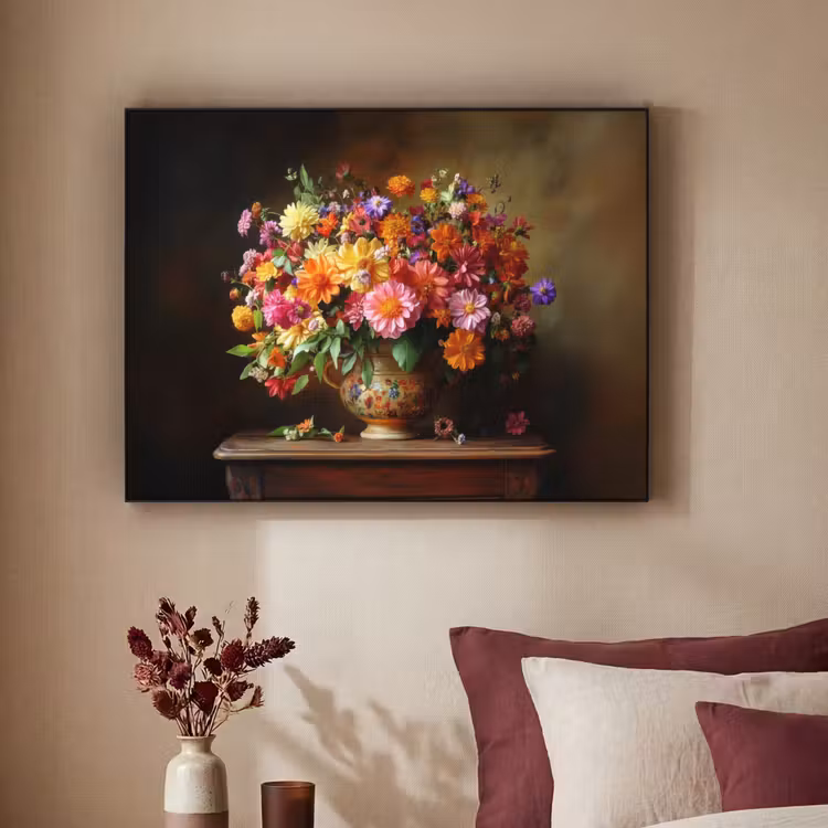 Kleuren - Boeket - Vaas - Hout Textielframe - compleet frame klein -sfeer1