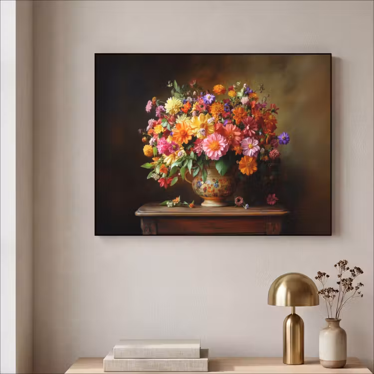 Kleuren - Boeket - Vaas - Hout Textielframe zwart klein -sfeer2