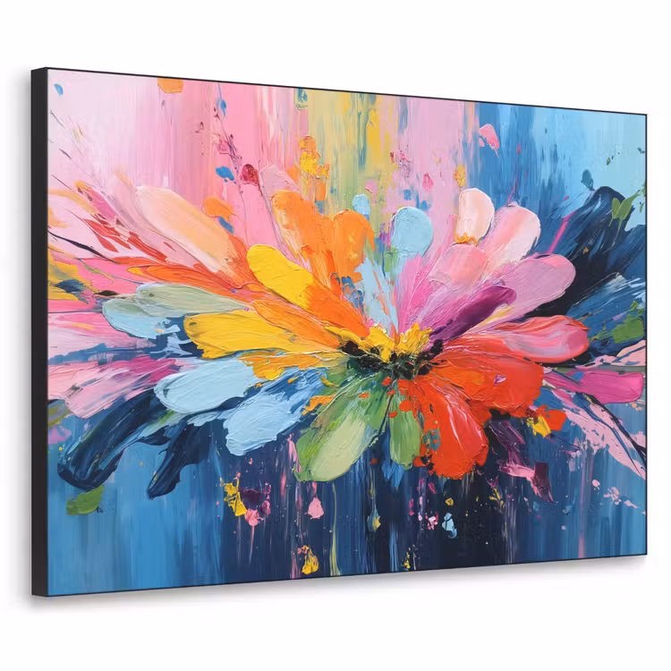 Kleuruitbarsting - Expressieve sfeer - Bloem Textielframe zwart klein -3d