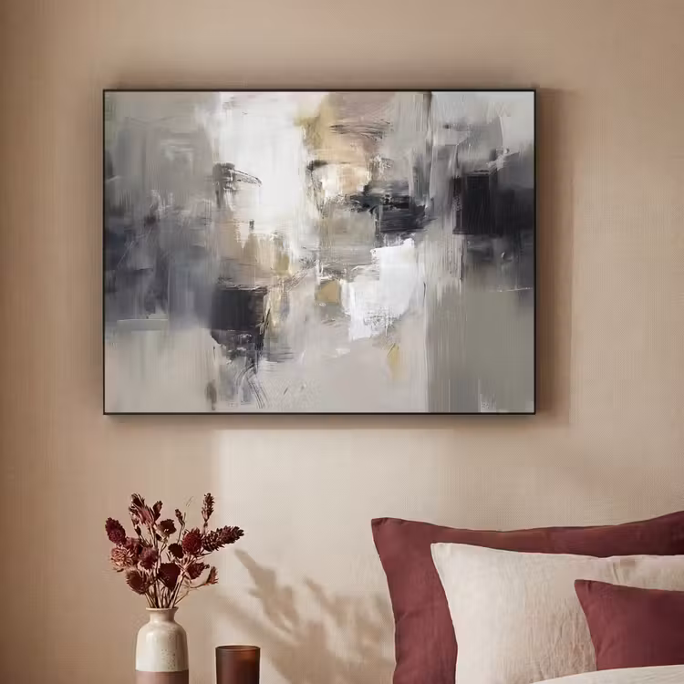Kleurenpalet - Penseelstreken - Beige - Nevelig Textielframe zwart klein -sfeer1