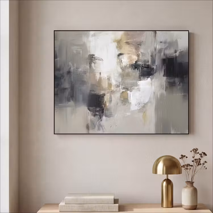 Kleurenpalet - Penseelstreken - Beige - Nevelig Textielframe zwart klein -sfeer2