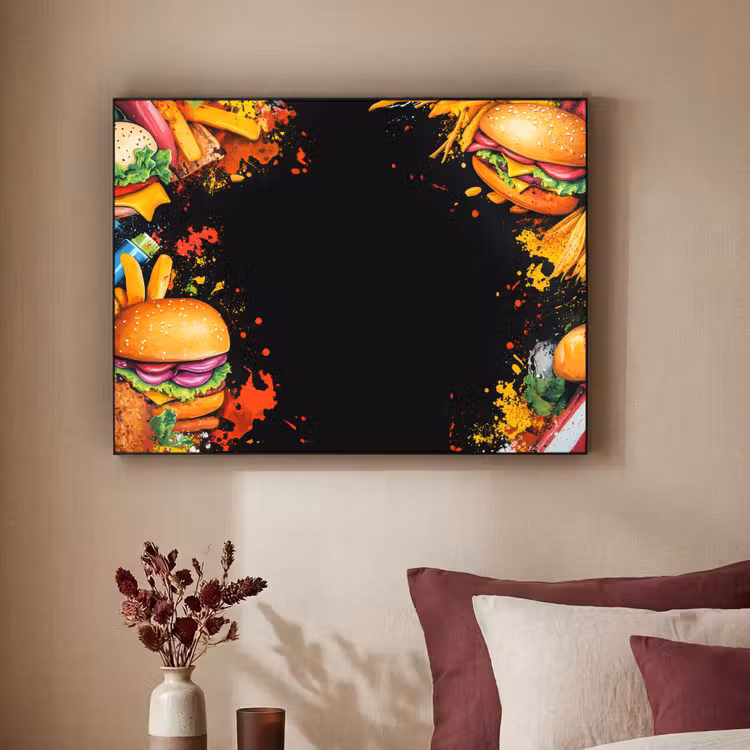 Fastfood - Graffiti - Hamburger - Eten - Modern Textielframe - compleet frame klein -sfeer1