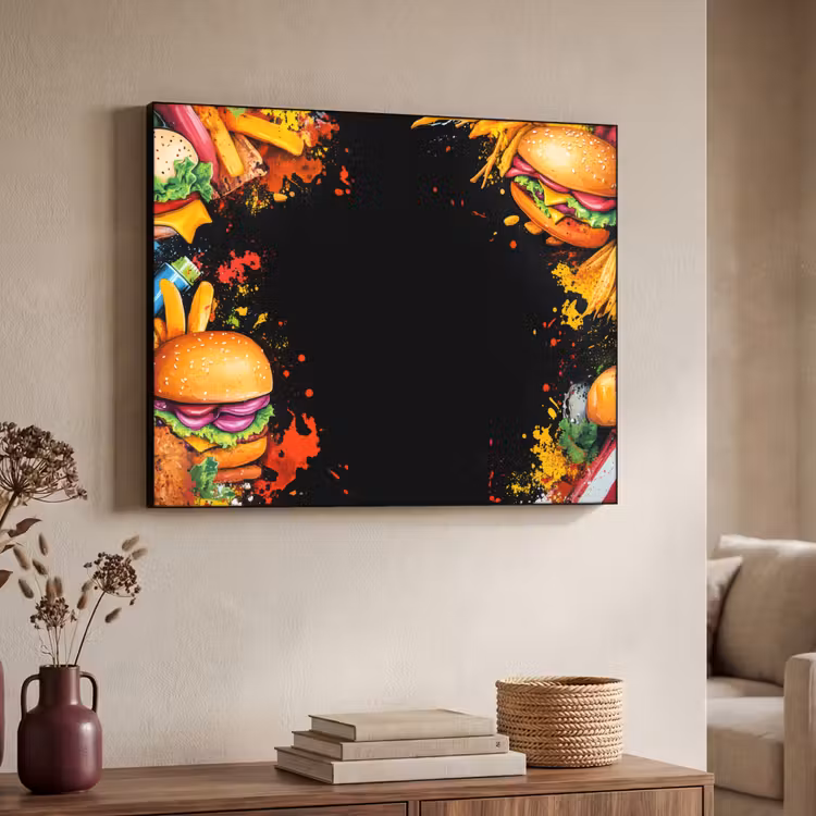 Fastfood - Graffiti - Hamburger - Eten - Modern Textielframe - compleet frame klein -sfeer3