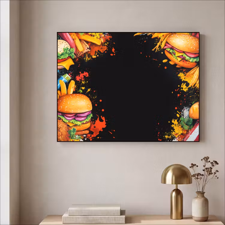 Fastfood - Graffiti - Hamburger - Eten - Modern Textielframe - compleet frame klein -sfeer2