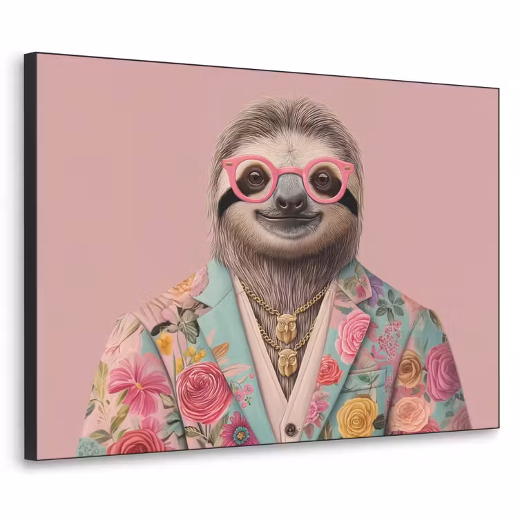 Luiaard - Bloemenprint - Bril - Roze Textielframe - compleet frame klein -3d