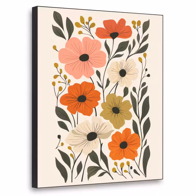 Veldbloemen - Stengels - Blaadjes - Groen Textielframe - compleet frame klein -3d