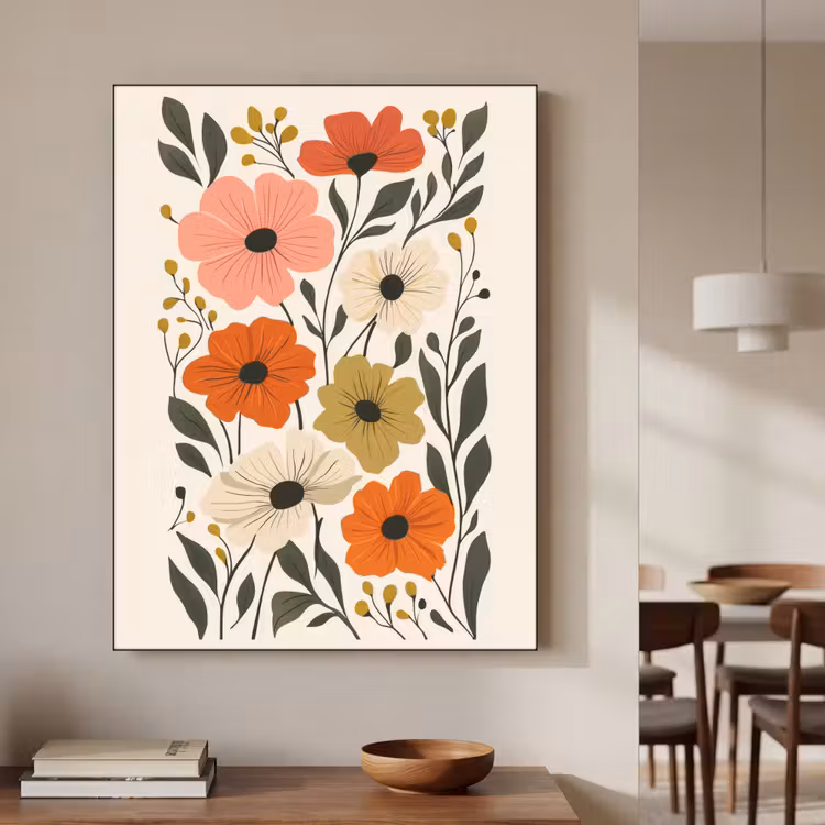 Veldbloemen - Stengels - Blaadjes - Groen Textielframe zwart klein -sfeer2
