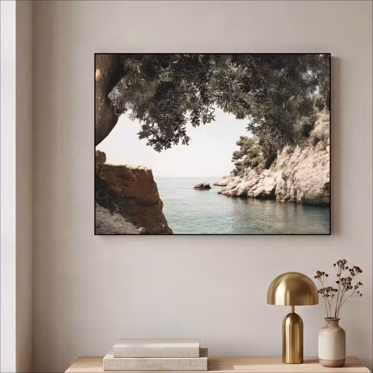 Rotsen - Zee - Boom - Groen Textielframe - compleet frame klein -sfeer2