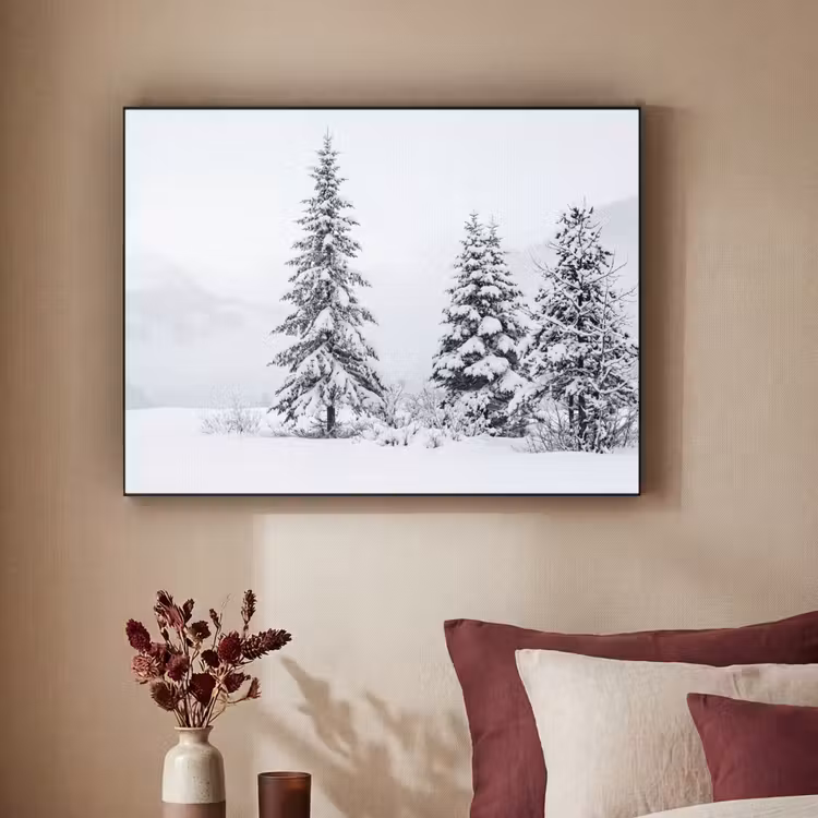 Fijnsparren - Sneeuw - Winter - Landschap - Stilte Textielframe zwart klein -sfeer1
