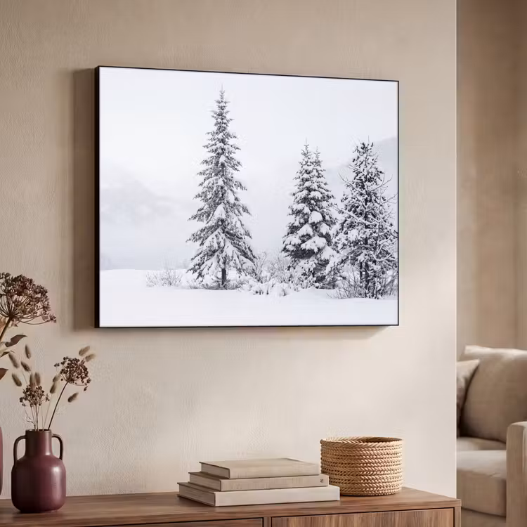 Fijnsparren - Sneeuw - Winter - Landschap - Stilte Textielframe zwart klein -sfeer3
