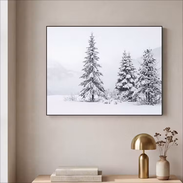 Fijnsparren - Sneeuw - Winter - Landschap - Stilte Textielframe zwart klein -sfeer2