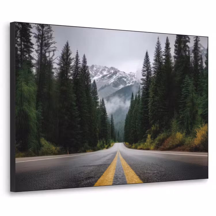 Sparrenbos - Weg - Bergen - Sneeuw Textielframe zwart klein -3d