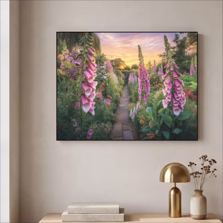 Vingerhoedskruid - Bloemen - Tuin Textielframe - compleet frame klein -sfeer2