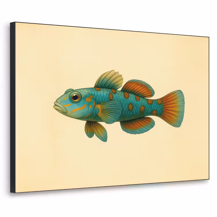 Vis - Blauw - Stippen - Schubben Textielframe - compleet frame klein -3d