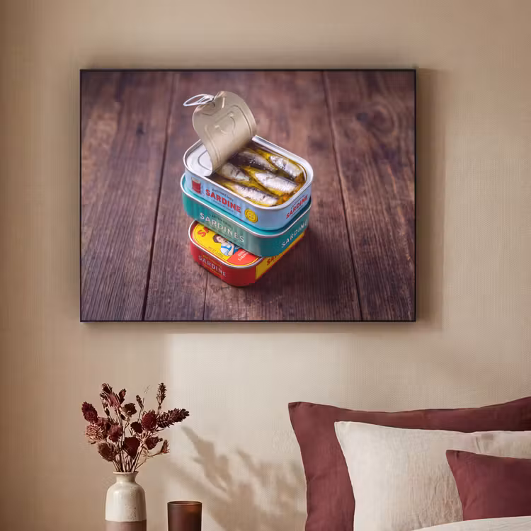 Art Frame - Fisch – Dosen – Küche - Vis - Blikjes - Keuken Textielframe zwart klein