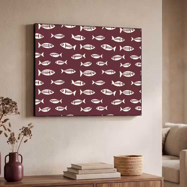 Vissen - Grafisch - Patroon - Donker Textielframe zwart klein 947 -sfeer3