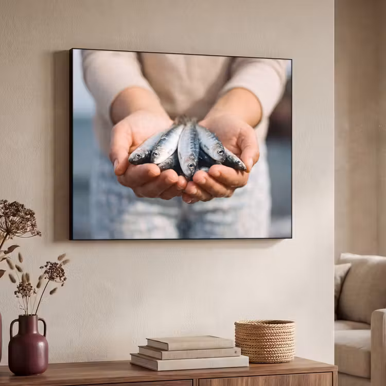 Art Frame - Fisch – Hände – Natur - Vis - Handen - Natuur Textielframe zwart klein