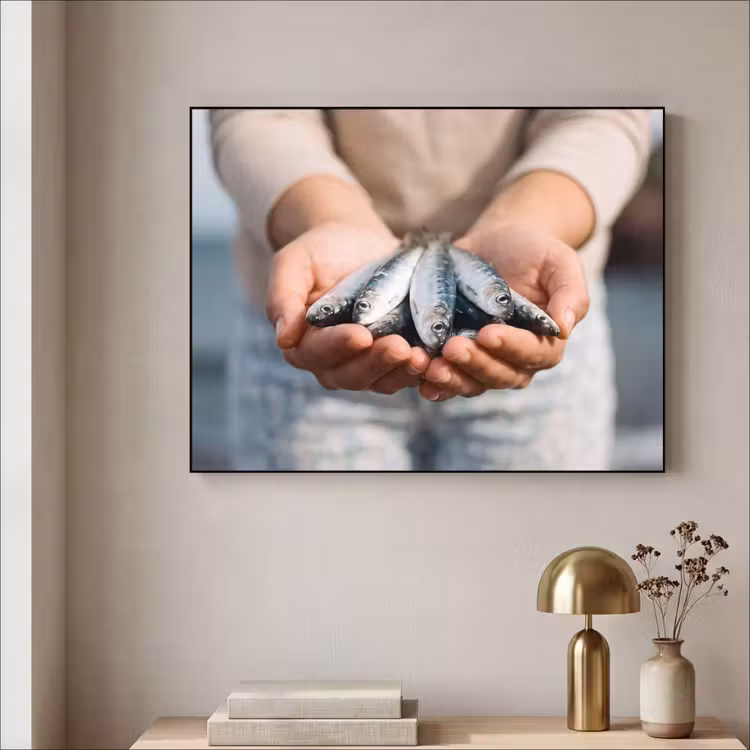 Art Frame - Fisch – Hände – Natur - Vis - Handen - Natuur Textielframe zwart klein
