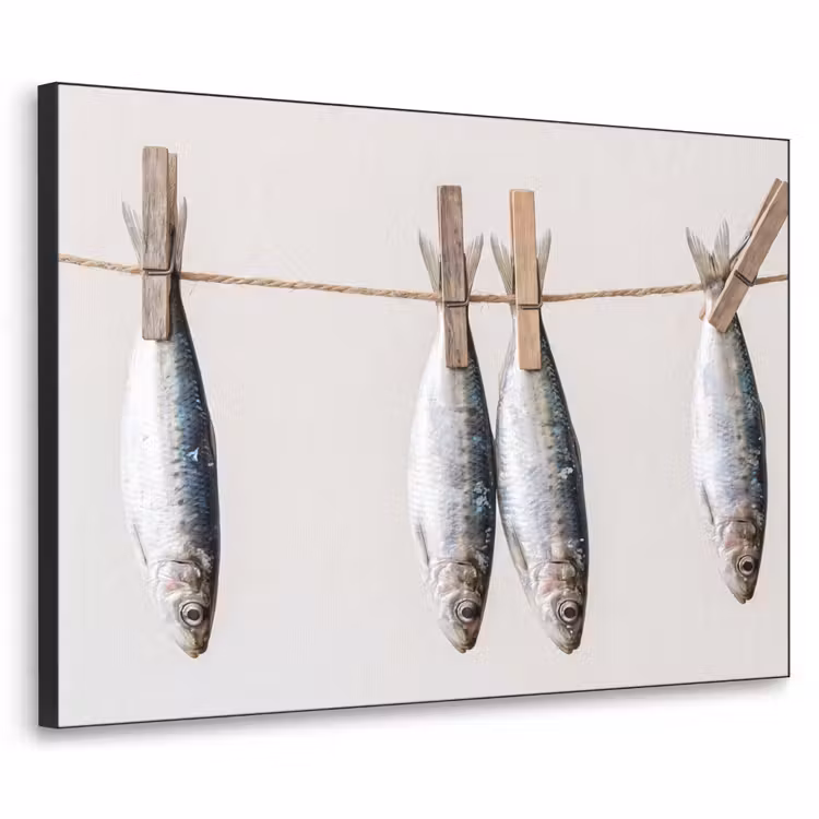 Art Frame - Fisch – Hängend – Essen - Vis - Hangend - Eten Textielframe zwart klein