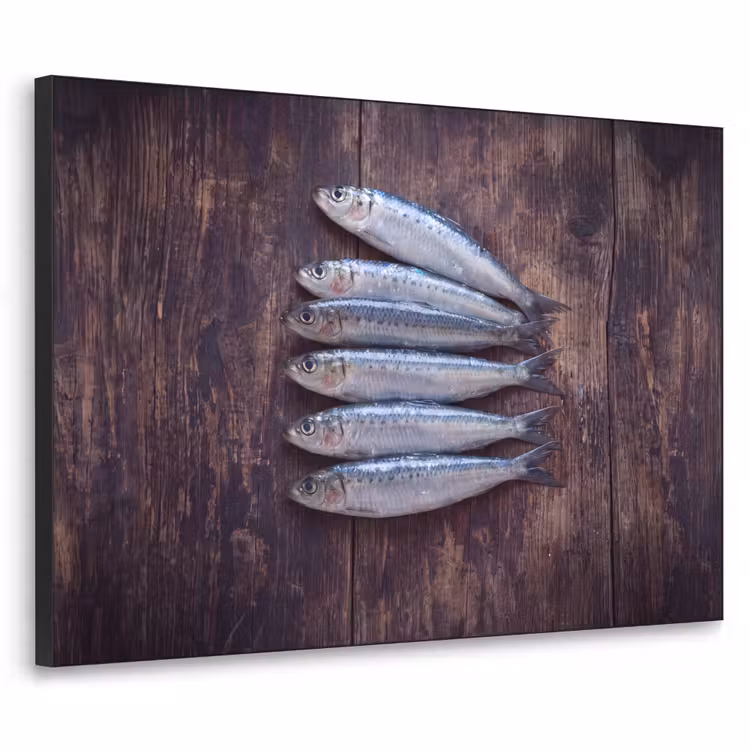 Art Frame - Fisch – Holz – Essen - Vis - Hout - Eten Textielframe zwart klein