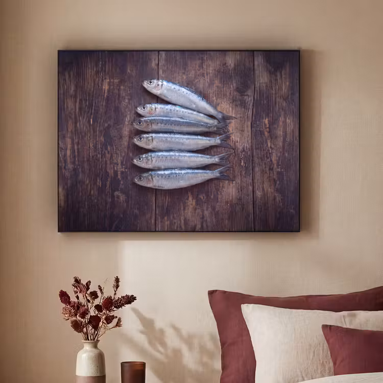 Art Frame - Fisch – Holz – Essen - Vis - Hout - Eten Textielframe zwart klein