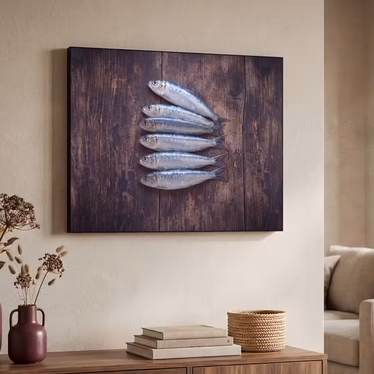 Art Frame - Fisch – Holz – Essen - Vis - Hout - Eten Textielframe zwart klein