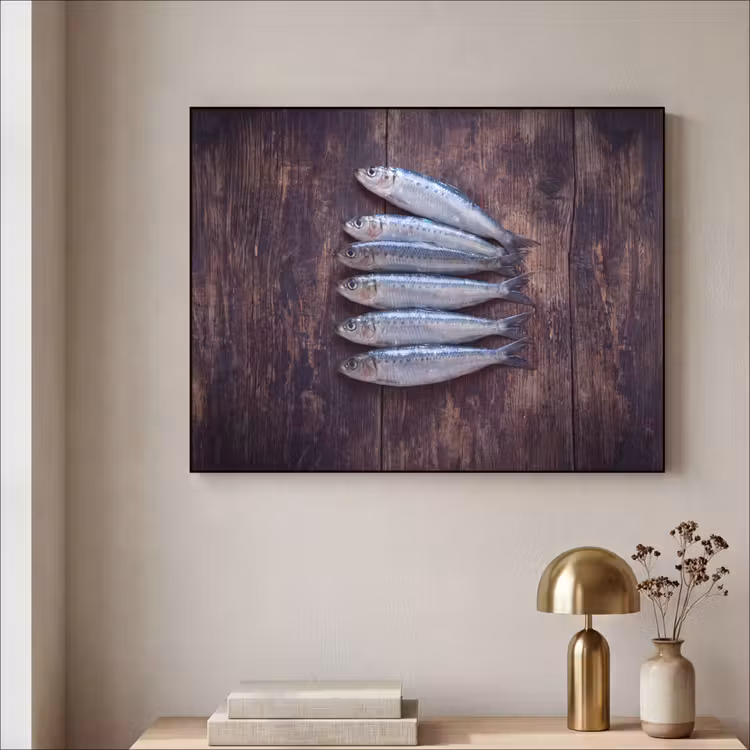 Art Frame - Fisch – Holz – Essen - Vis - Hout - Eten Textielframe zwart klein