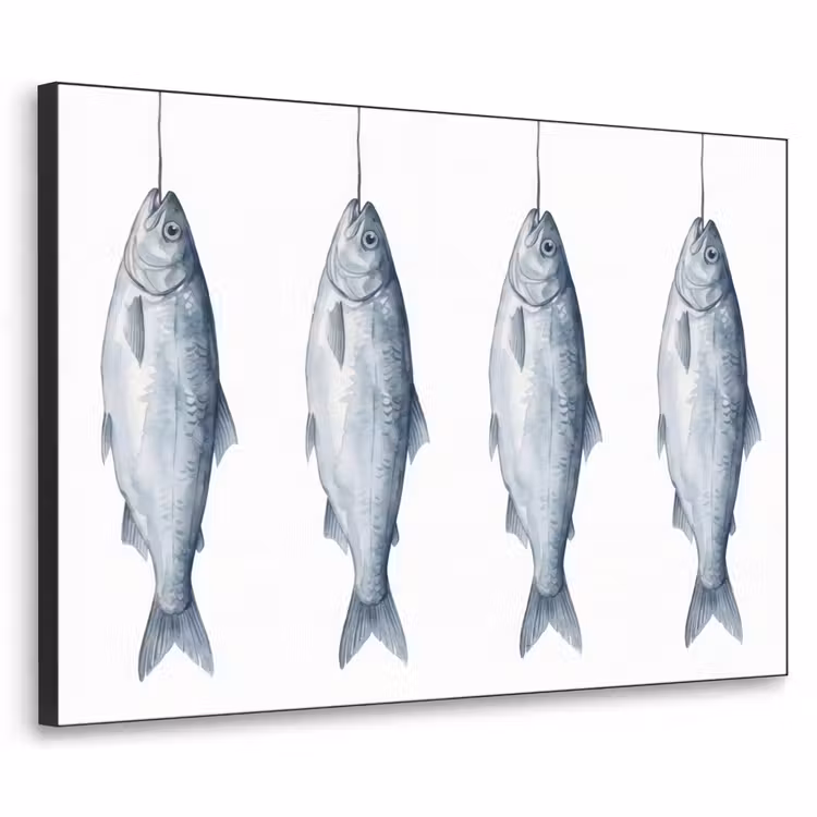 Art Frame - Fisch - Illustration - Delfter Blau - Vissen - Illustratie - Delfts - Blauw Textielframe zwart klein