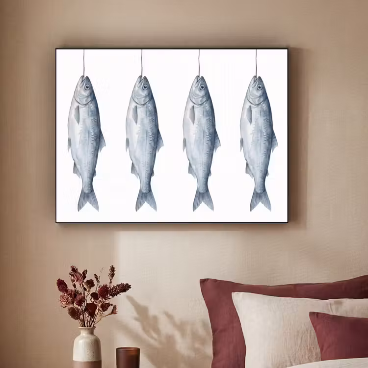 Art Frame - Fisch - Illustration - Delfter Blau - Vissen - Illustratie - Delfts - Blauw Textielframe zwart klein