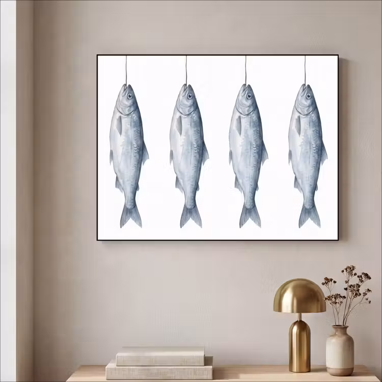 Art Frame - Fisch - Illustration - Delfter Blau - Vissen - Illustratie - Delfts - Blauw Textielframe zwart klein