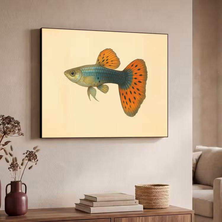 Vis - illustratie - Stippen - Oranje Textielframe - compleet frame klein -sfeer3